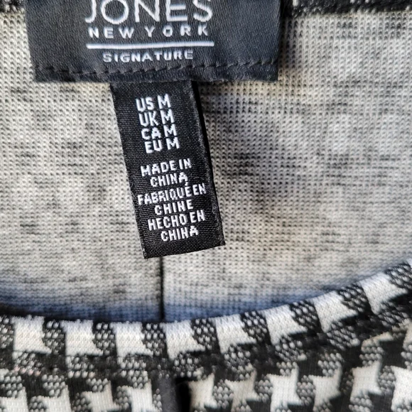 Jones New York Houndstooth Jacquard Top Women's Med Black White Multi 3/4-Sleeve - Picture 4 of 12